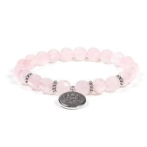 Mala/armband rozenkwarts elastisch met lotus